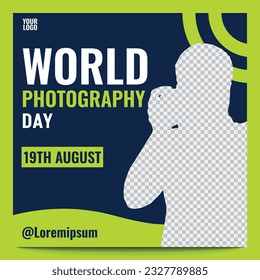 World photography day social media post design template , editable text , vector, camera, photo