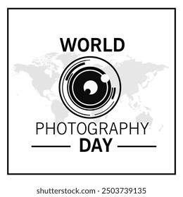 World Photography Day social media post features a sleek design celebrating the art of photography. This includes a prominent camera icon, stylish fonts, and space for personalized photos and messages