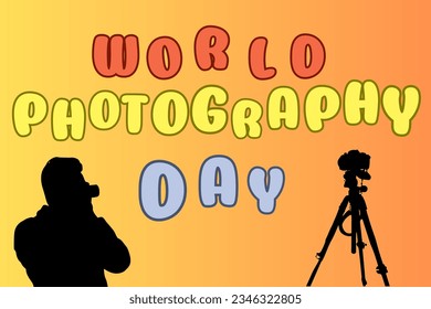 World Photography day Text calligraphy with Photographer snapshot Moment with camera on hand , Typography, World Photography day lettering inscription, Photographer Capture with camera illustration 
