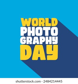 World photography day typography poster design. Bold 3d text banner for celebrating world photography day August 19. Holiday concept, banner, card, social media template. Vector illustration.