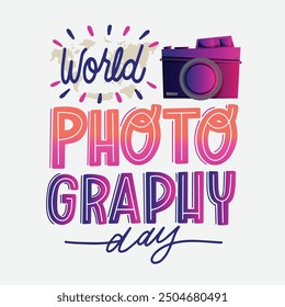 World photography day typography vector art illustration.