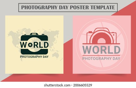 World photography day vector template. World Map Background. Design for posters, flyers, banners, greeting cards, or print.