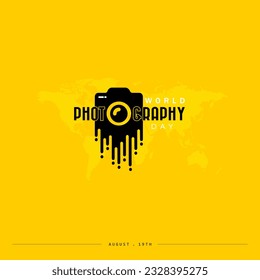 Vector del Día Mundial de la Fotografía, diseño de tipografía con cámara. buena plantilla para el diseño del día mundial de la fotografía.