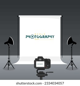 World photography day vector, typography design with camera. good template for world photography day design.