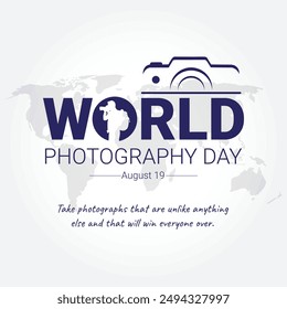 Vector del Día Mundial de la Fotografía, diseño de tipografía con cámara. buena Plantilla para el diseño del Día Mundial de la Fotografía.