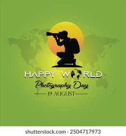 Vector del día mundial de la Fotografía, diseño de tipografía con cámara. buena Plantilla para el diseño del día mundial de la Fotografía