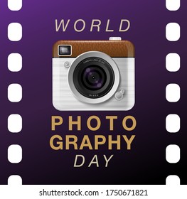 World photography day , event , vector, vintage camera, logo, Typography.