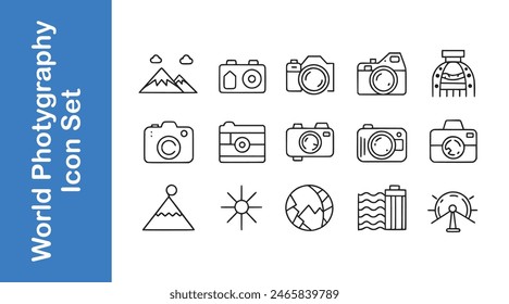 World photography Icons set with editable vector outline.