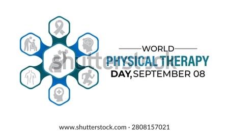 World Physical Therapy Day banner highlighting rehabilitation activities with healthcare icons and bold typography.