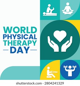 World Physical Therapy Day promotes movement, rehabilitation, and recovery through therapy, helping improve mobility, reduce pain, and support health. Vector illustration