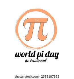 World Pi Day be irrational, 3.14 Pi icon vector symbol with round brush stroke illustrations
