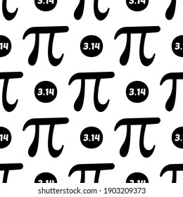 World Pi Day black and white vector seamless pattern background with pi letters.