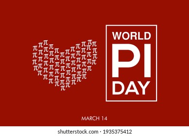 World Pi Day flat design vector illustration white text on red background. Love made by Pi sign pattern.