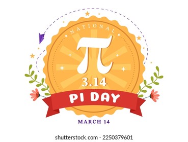 World Pi Day Illustration with Mathematical Constants, Greek Letters or Baked Sweet Pie for Landing Page in Hand Drawn Cartoon Symbol Templates