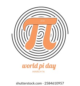 World Pi Day March 14, 3.14 Pi icon symbol with round stroke vector illustrations