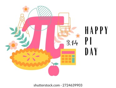 Dia Mundial do Pi. Constantes Matemáticas, Letras Gregas e Torta Doce Assada. Dia Internacional da Matemática. 14 de março. Conceito de férias. Modelo para plano de fundo, banner, cartão, cartaz