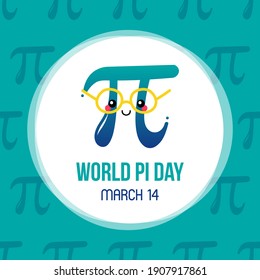 World Pi Day vector card, illustration with cute cartoon style pi letter character.