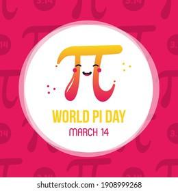 World Pi Day vector card, illustration with colorful cute cartoon style pi letter character.