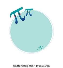 World Pi Day vector round card template, illustration with cute cartoon style pi letter characters.
