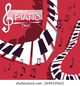 Design conceitual do Dia Mundial do Piano, 29 de março. Cartaz, cartão, inventar umas férias de música, festival musical, dia de música, música clássica ou festival de jazz