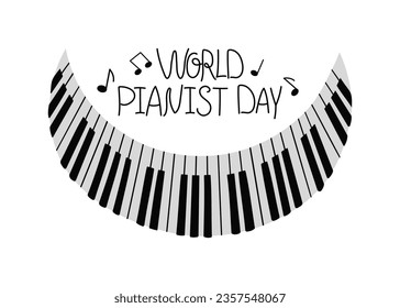 World piano day. Day of music. Keys of the piano, musical instrument. Play the piano. Musical performance, notes and signs. Vector illustration.