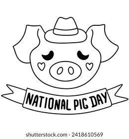 World Pig Day holiday inscription. Handwriting lettering text banner World Pig Day square composition. Hand drawn vector art