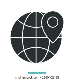 World with pin location icon vector illustration logo template for many purpose. Isolated on white background.