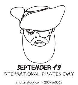 World Pirate Day 19 September. Sea robber in one line. Stock illustration for the holiday of cosplay of piracy.