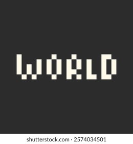 World Pixel text White on dark background. Vintage inscription in trendy minimalism. Pixel art idea