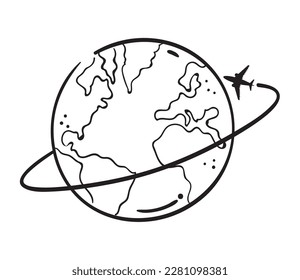 world plane travel doodle icon isolated