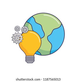 world planet bulb light gears creativity