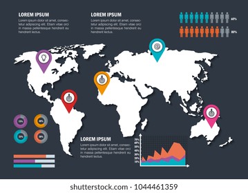 world planet with business infographic template icons