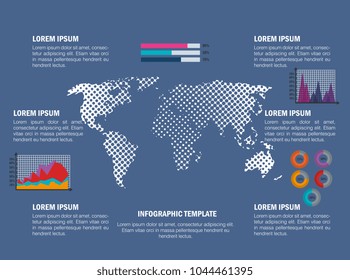 world planet with business infographic template icons