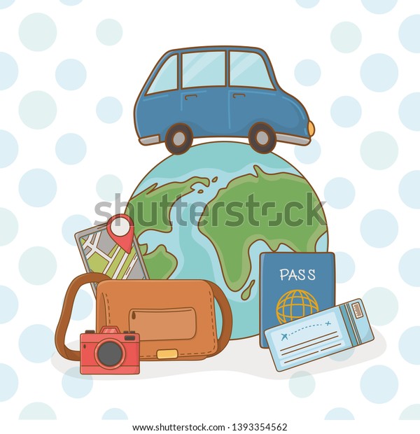 world planet\
with car and travel vacations\
items