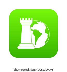 World planet and chess rook icon digital green for any design isolated on white vector illustration