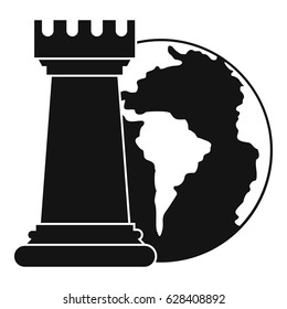 World planet and chess rook icon. Simple illustration of world planet and chess rook vector icon for web