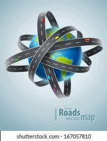 World planet circled by net of roads. Eps10 vector illustration