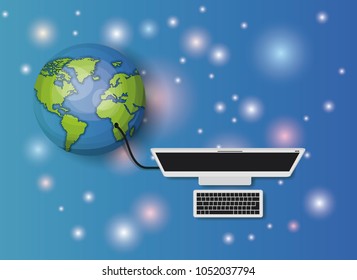 world planet with computer desktop connection
