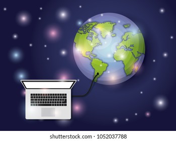 world planet with computer laptop connection