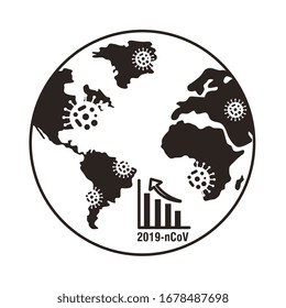 world planet with covid 19 infographic and icons, line style icon vector illustration design