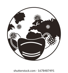 world planet with covid 19 set icons, line style icon vector illustration design