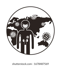 Weltplanet mit covid 19 Set-Icons, Line Style Vektorillustration-Design