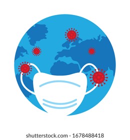planetario mundial con cóvid 19 iconos de conjunto, estilo plano icono ilustración vectorial diseño