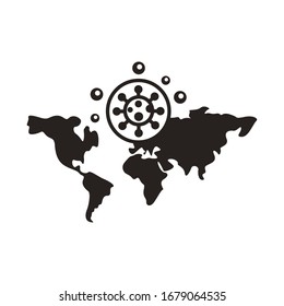 world planet with covid19 particle line style icon vector illustration design