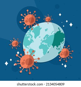 world planet with covid19 particles