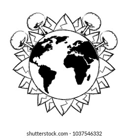 world planet dessert mountains and forest trees vector illustration