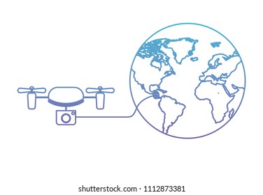 world planet with drone flying technology