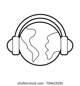 world planet with earphones device isolated icon