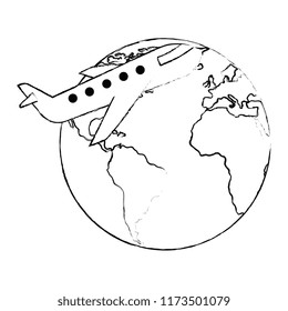 world planet earth with airplane