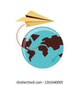 world planet earth with airplane paper